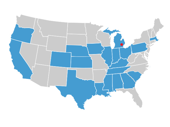 US States in which Maeda has completed projects